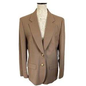 Pendleton Virgin Wool MadeinUSA Single Breasted Tan Blazer 14 Petite Gold Button